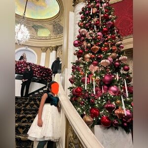 American Princess Girls Green and Cream with Gold Sparkles Beaded Dress Size 6-7